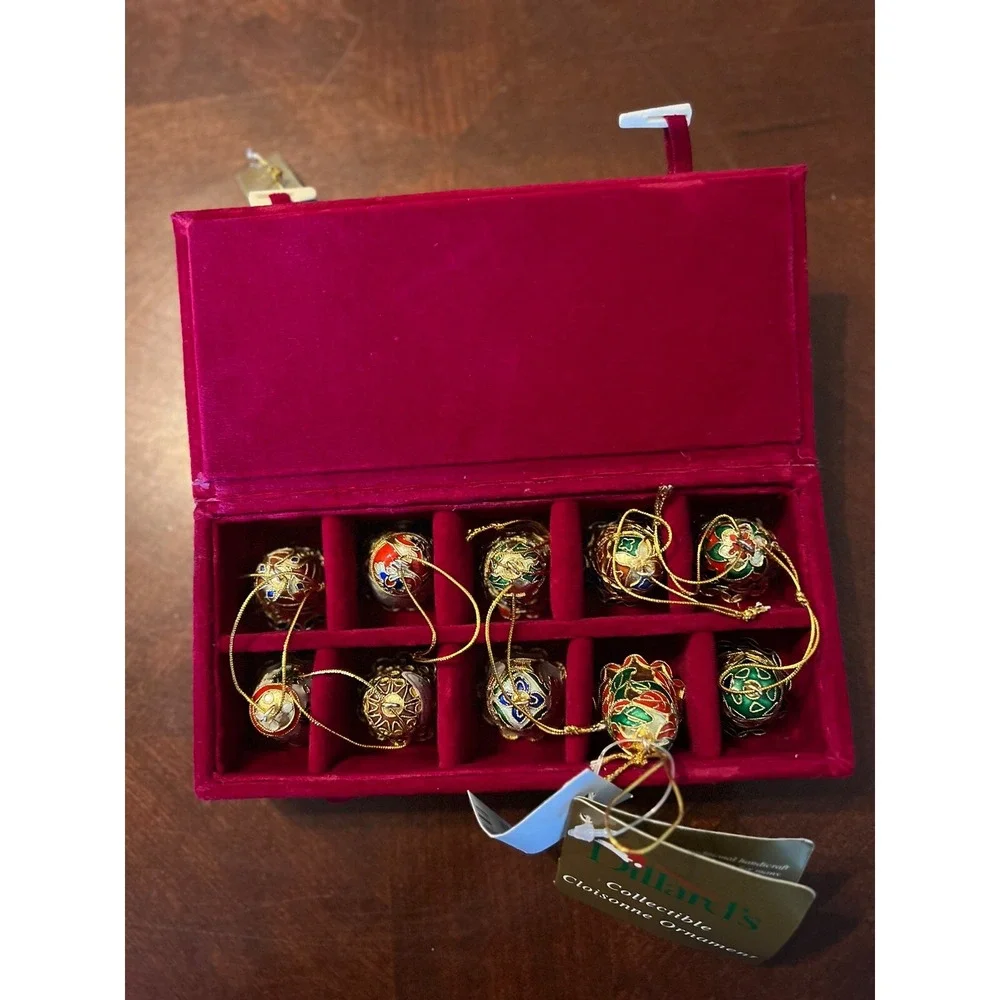 Vintage Dillard's cloisonne ornament bells colectible With Box holiday decoratio